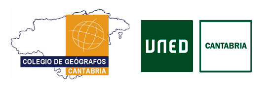 Logo de la UNED y del Colegio de geógrafos, delegación de Cantabria