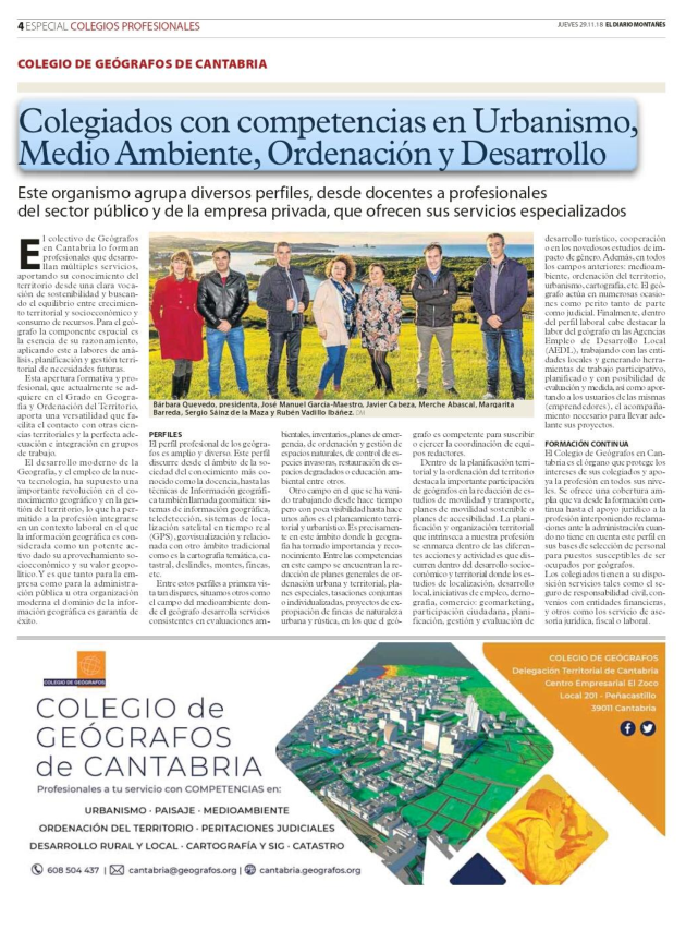 artículos que han sido publicado por el Diario Montañés acerca de los Colegios Profesionales en 2018