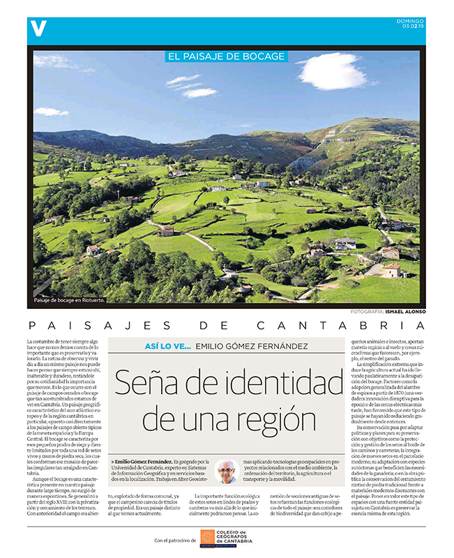Seña de identidad de una región. Artículo publicado en el Diario Montañés y escrito por Emilio Gómez Fernández.