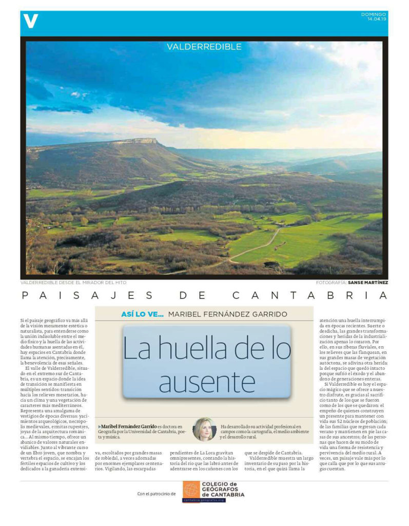 PDF del artículo publicado por el Diario Montañés el 14 de abril de 2019 y escrito por Maribel Fernández Garrido