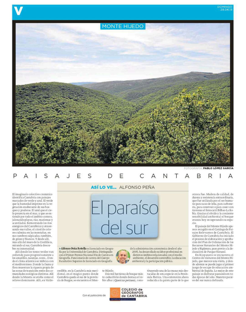PDF del artículo publicado por el Diario Montañés el 28 de abril de 2019 y escrito por Alfonso Peña